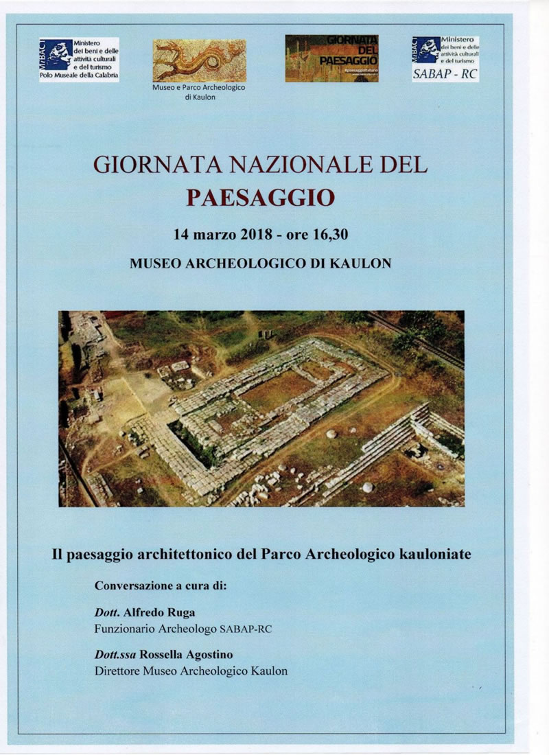 Giornata nazionale del Paesaggio 2018 Museo Archeologico e Parco Archeologico dell’antica Kaulon di Monasterace locandina