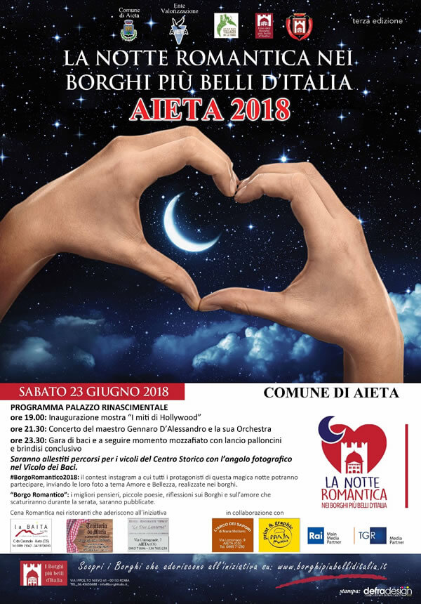 Notte Romantica dei Borghi più belli d'Italia il 23 giugno 2018 ad Aieta locandina