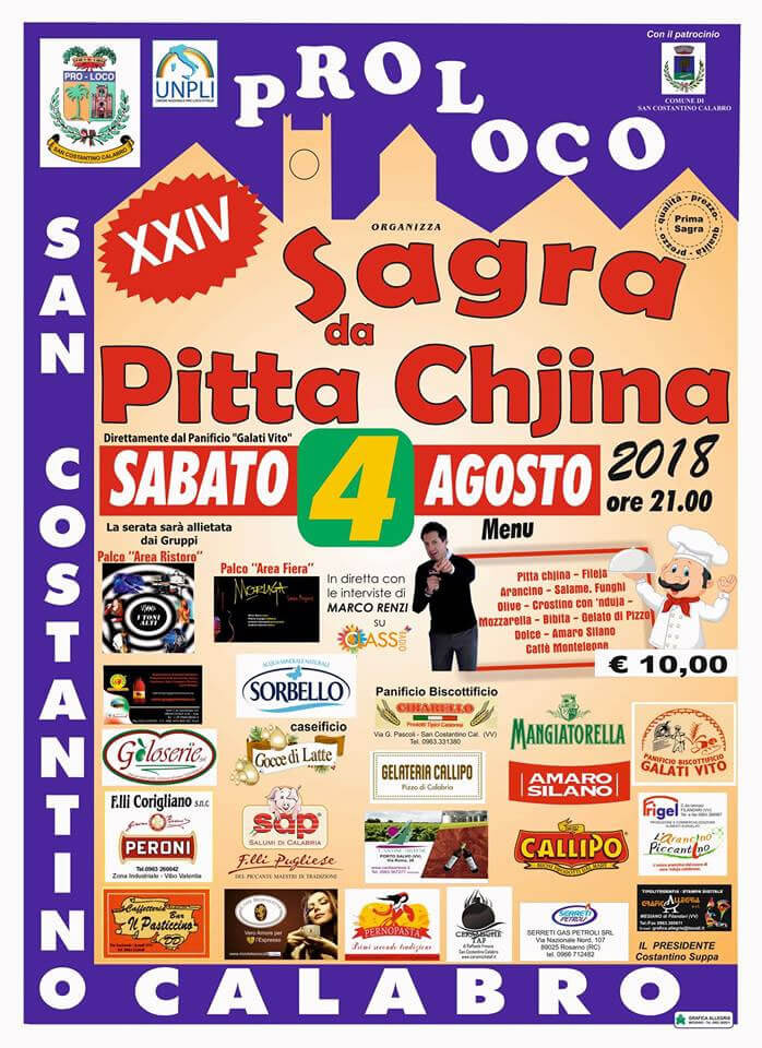 Sagra da Pitta Chjina 4 agosto 2018 a San Costantino Calabro locandina