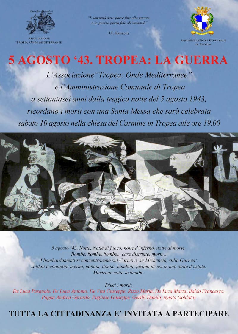 5 agosto ’43 Tropea la guerra il 10 agosto 2019 a Tropea locandina