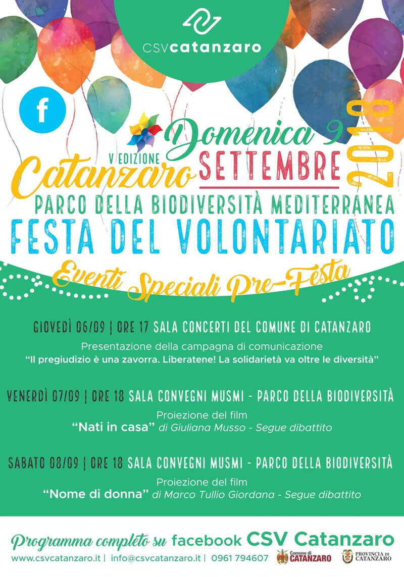 Festa del volontariato a Catanzaro 6 9 settembre 2018 locandina