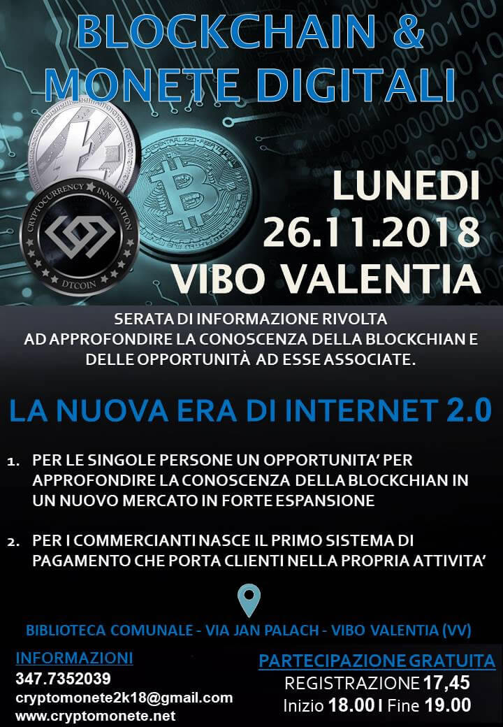Blockchain e Monete Digitali 26 novembre 2018 a Vibo Valentia