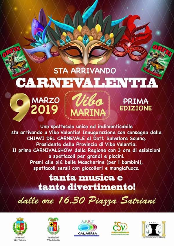 Carnevalentia 9 marzo 2019 a Vibo Marina locandina