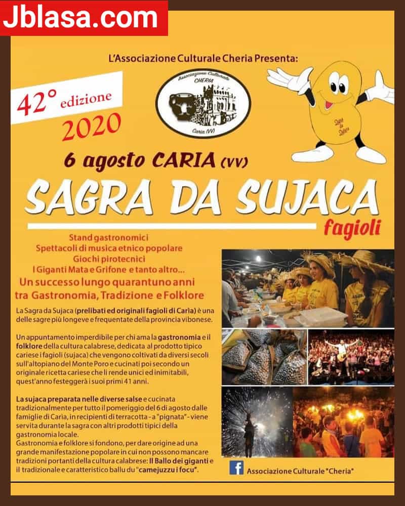 42° edizione Sagra da Sujaca Caria di Drapia Vibo Valentia 6 agosto 2020