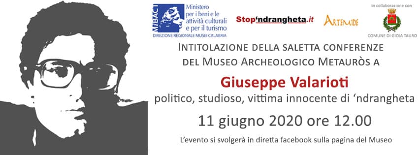 Museo archeologico Mètauros Intitolazione della saletta conferenze allo studioso Giuseppe Valarioti 11 Giugno 2020 locandina