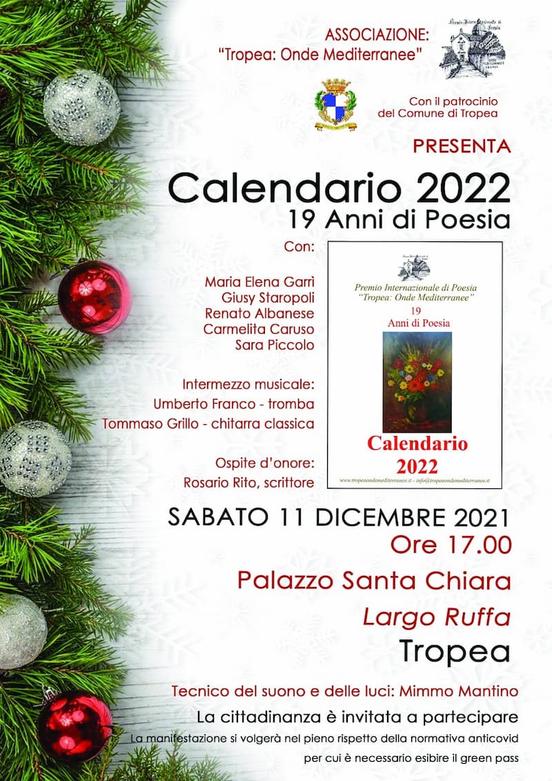 Associazione Tropea Onde Mediterranee presenta Il Calendario 2022 19 anni di poesie - 11 dicembre 2021 Tropea locandina