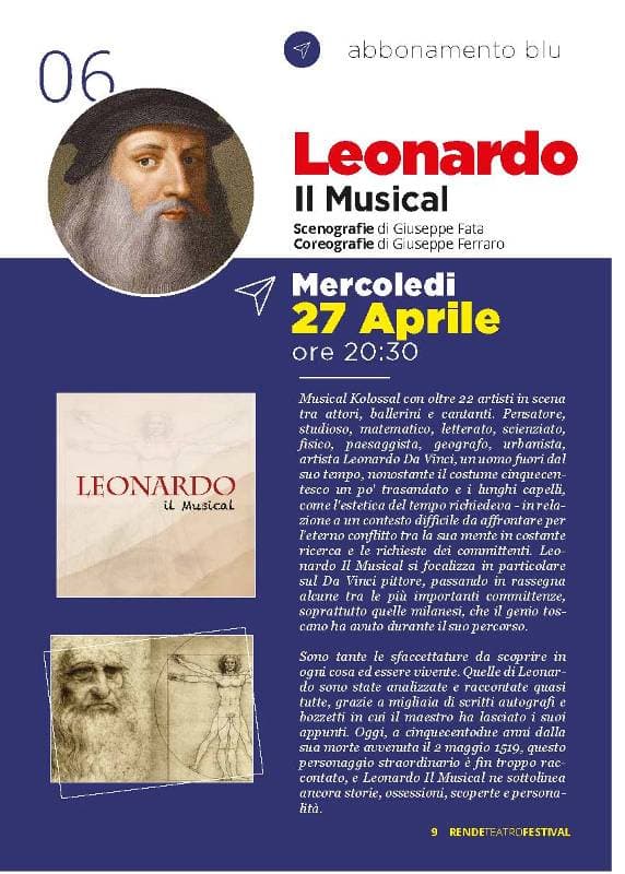 Leonardo il musical 27 aprile 2022 Rende locandina