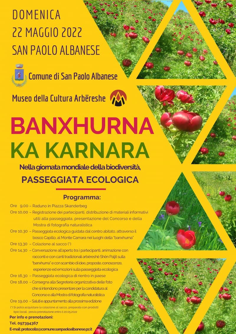 Banxhurna Ka Karnara - passeggiata ecologica 22 maggio 2022 San Paolo Albanese locandina