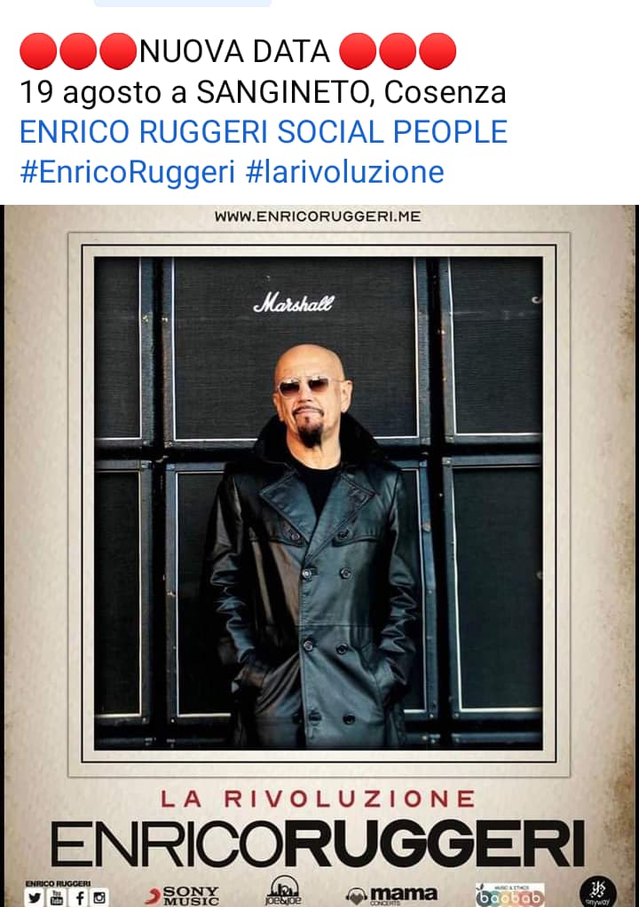 Enrico Ruggeri in concerto a Sangineto 19 agosto 2022 locandina
