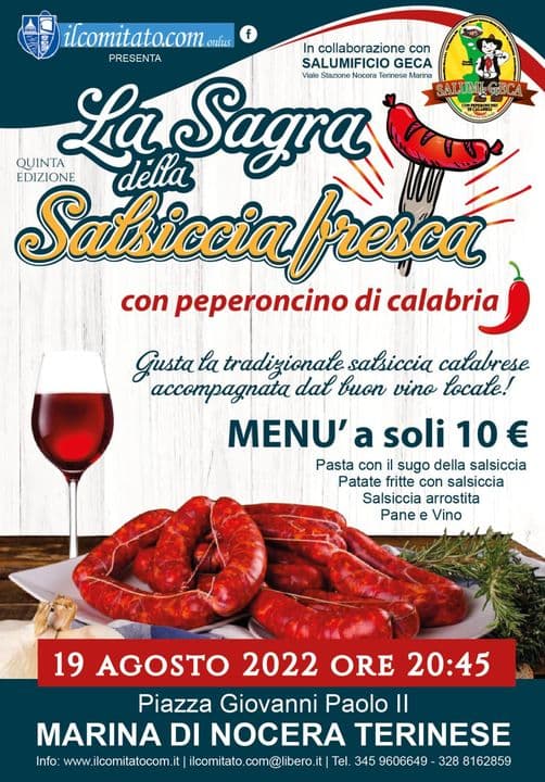 Sagra della salsiccia fresca - V edizione 19 agosto 2022 a Marina Nocera Terinese locandina