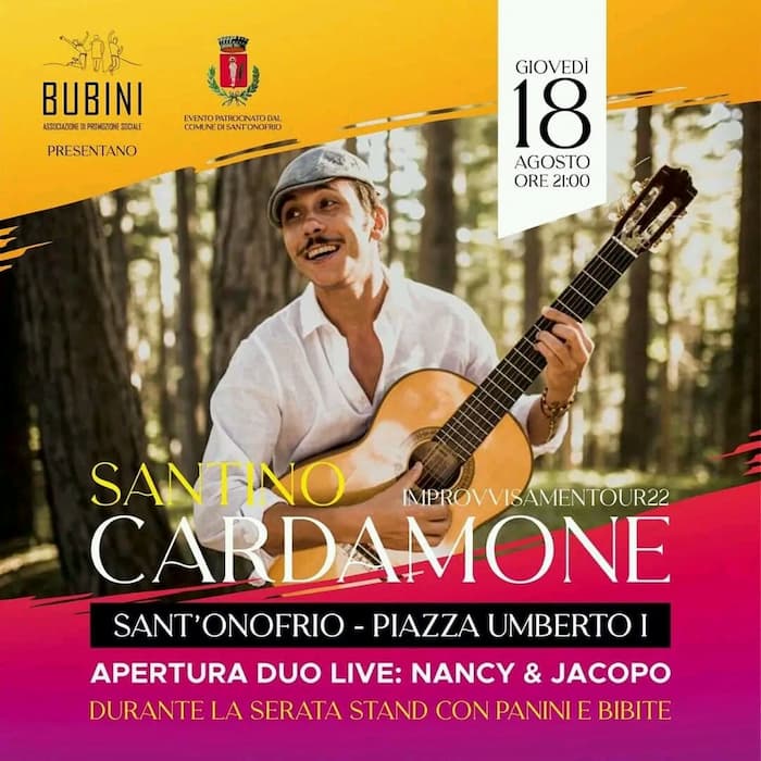 Santino Cardamone in concerto 18 agosto 2022 a Sant'Onofrio locandina