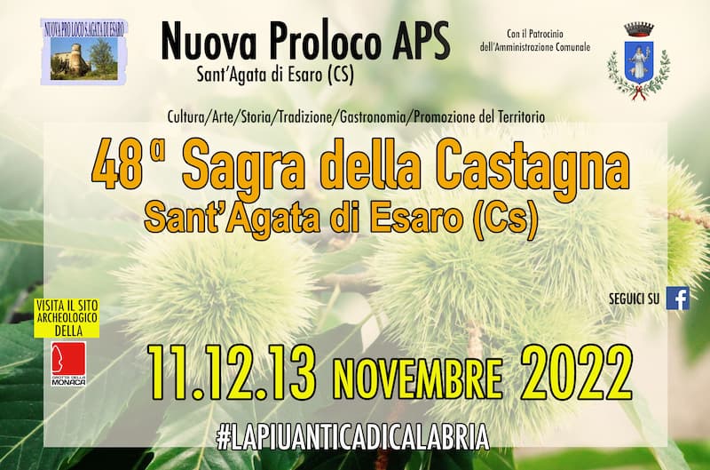 Sagra della Castagna - la piu' Antica di Calabria 11 12 13 novembre 2022 a Sant'Agata di Esaro locandina