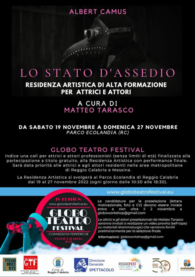 Residenza Artistica Lo stato d’assedio al Globo Teatro Festival dal 19 al 27 novembre 2022 Reggio Calabria locandina