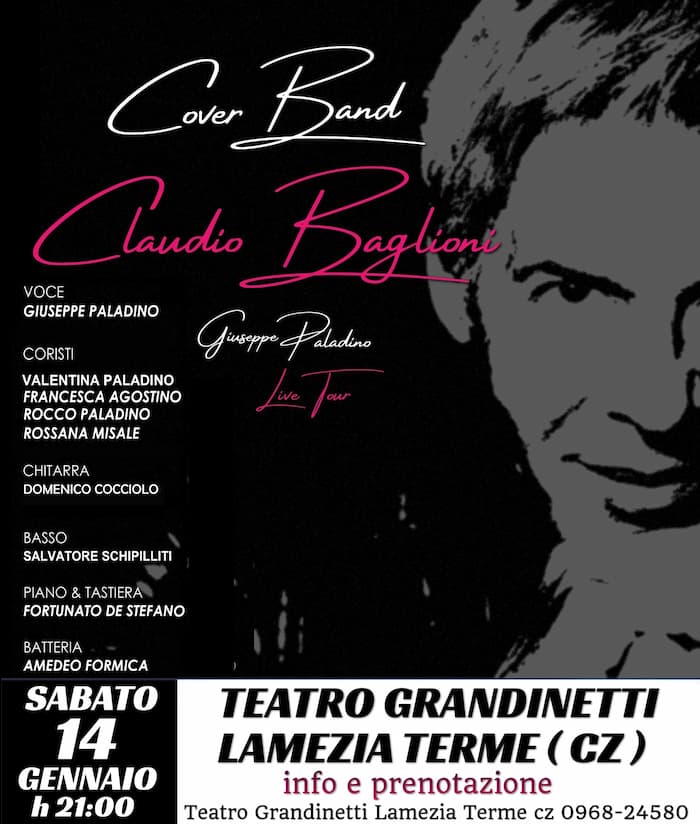 Cover Band Baglioni by Giuseppe Paladino 14 Gennaio 2023 Lamezia Terme locandina