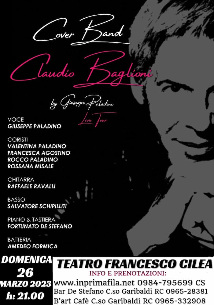 Cover Band Baglioni by Giuseppe Paladino a Reggio Calabria 26 marzo 2023 locandina