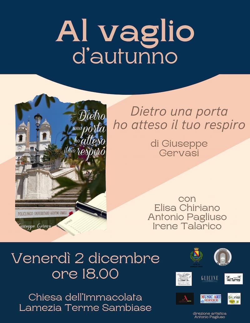 Presentazione del libro Dietro una porta ho atteso il tuo respiro di Giuseppe Gervasi 2 dicembre 2022 Lamezia Terme locandina