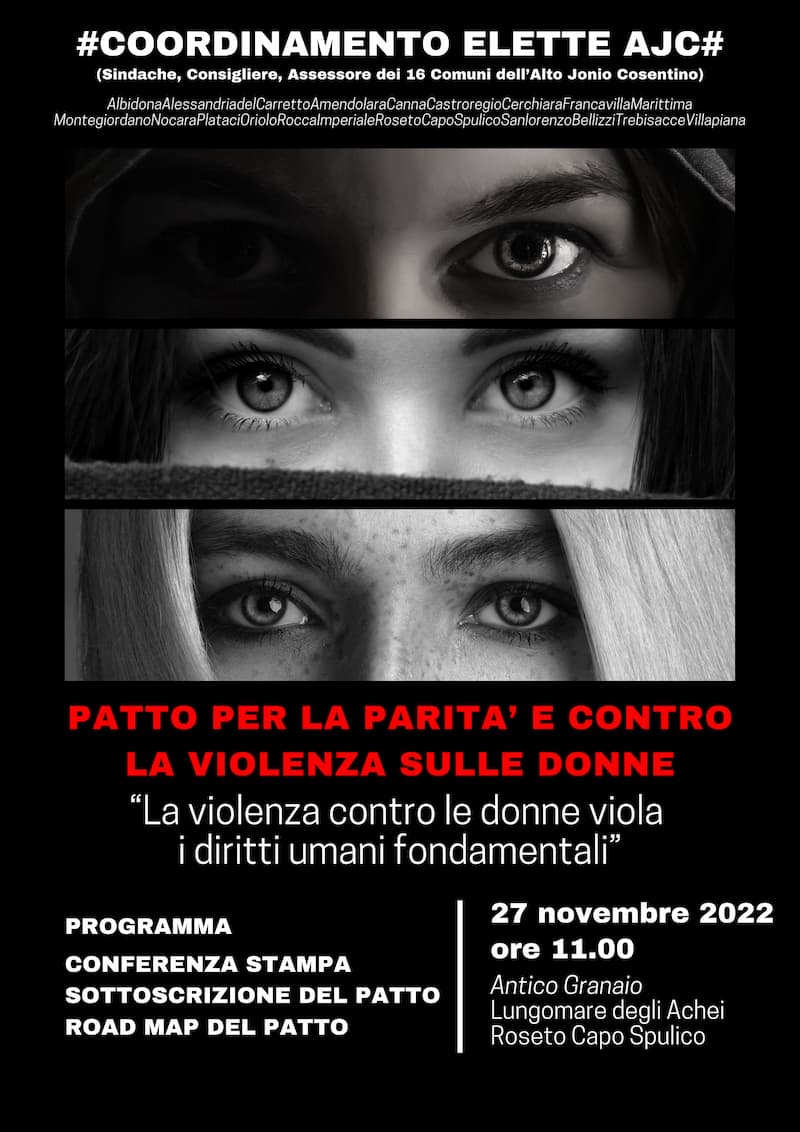 Roseto Capo Spulico - Patto per la parità contro la violenza sulle donne 27 novembre 2022 locandina