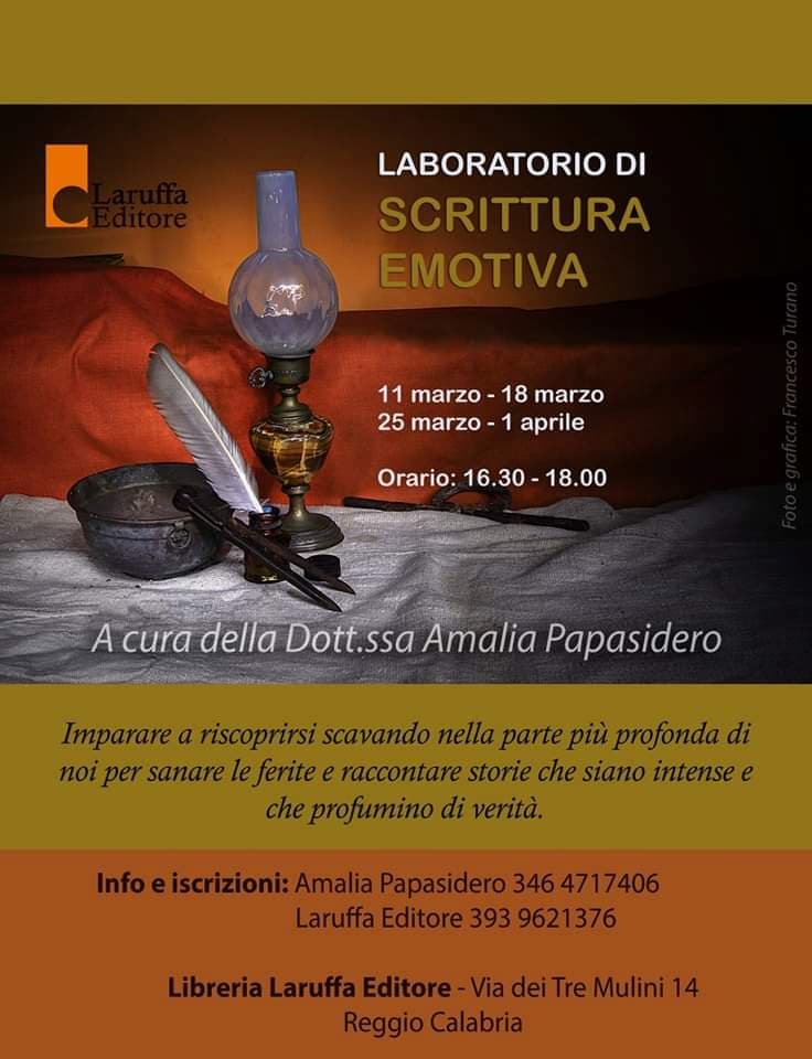 Laboratorio di scrittura emotiva dall'11 marzo al 1 aprile 2023 Reggio Calabria locandina
