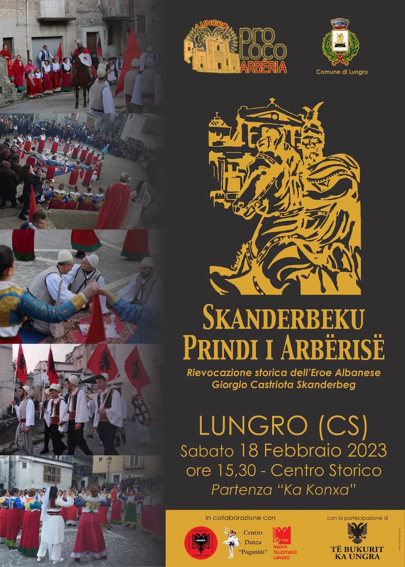 Rievocazione storica Skanderbeku Prindi i Arbërisë 18 febbraio 2023 Lungro locandina