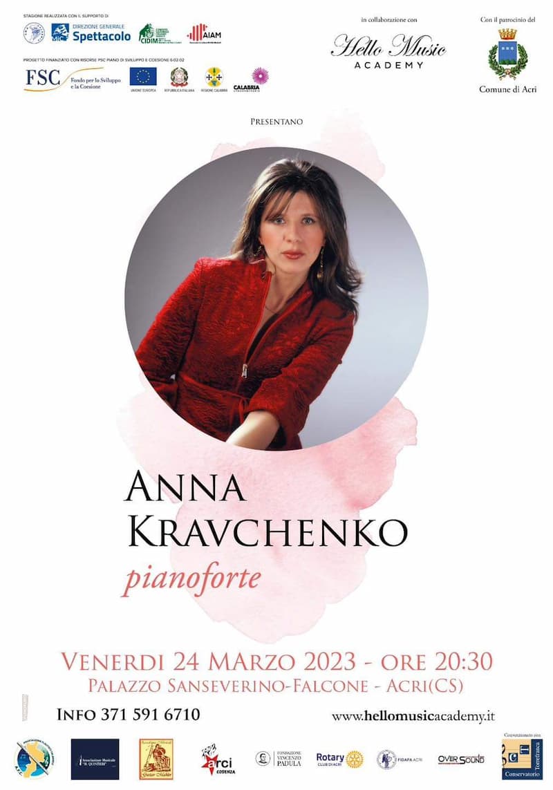 Anna Kravchenko - pianoforte 24 marzo 2023 Palazzo Sanseverino-Falcone, Acri (CS) locandina