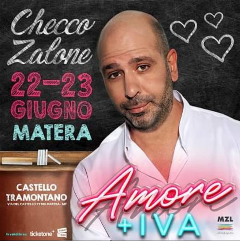 Checco Zalone in Amore + IVA a Matera 22 e 23 Giugno 2023 locandina