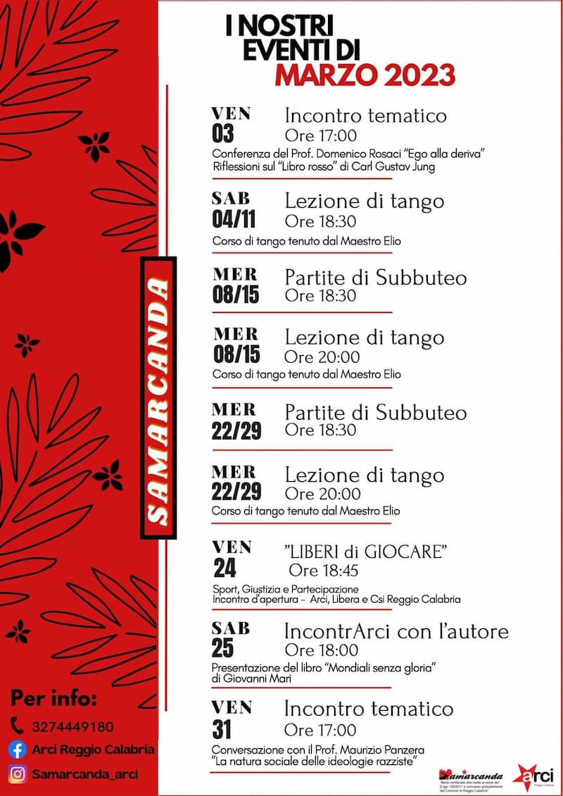 Circolo Arci Samarcanda, Reggio Calabria Eventi di Marzo 2023 locandina