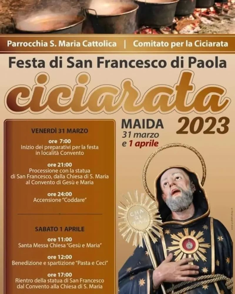 Festa di San Francesco di Paola - Ciciarata 31 Marzo e 1 Aprile 2023 a Maida locandina