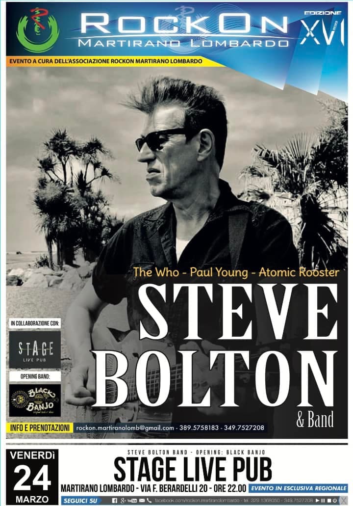 Steve Bolton & band al Stage live pub 24 marzo 2023 Martirano Lombardo locandina