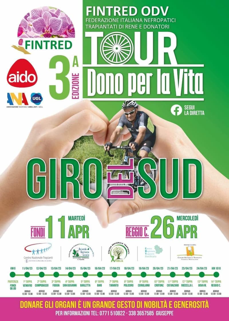 Tour Dono della Vita - Giro del Sud dall'11 al 26 Aprile da Fondi a Reggio Calabria locandina