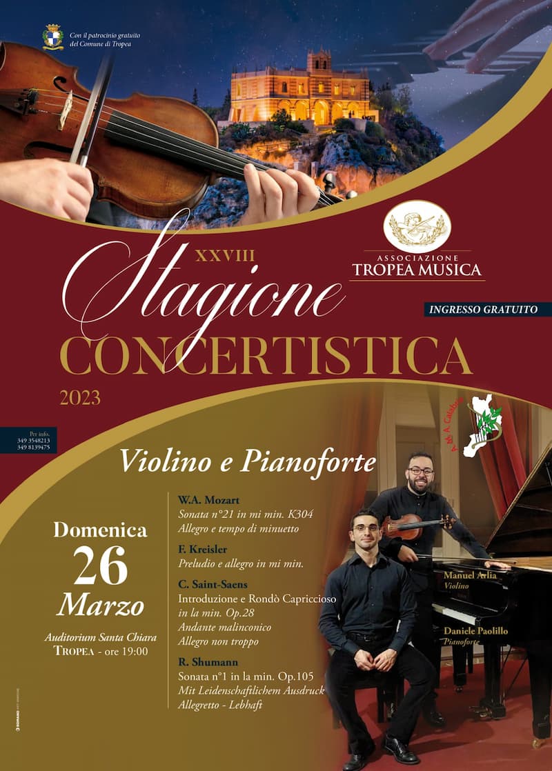 Violino (Manuel Arlia) e Pianoforte (Daniele Paolillo) 26 marzo 2023 Tropea locandina