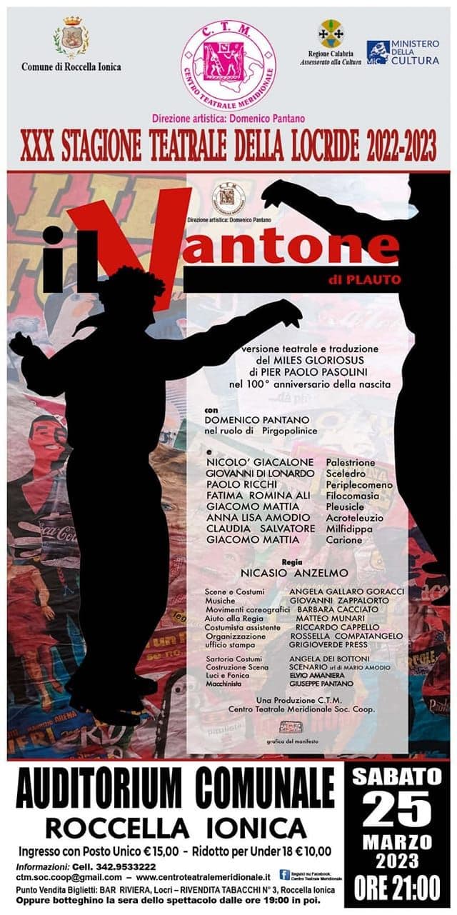 XXX Stagione Teatrale della Locride 2023 - Il Vantone di Plauto Auditorium Comunale Roccella Jonica 25 marzo 2023 locandina