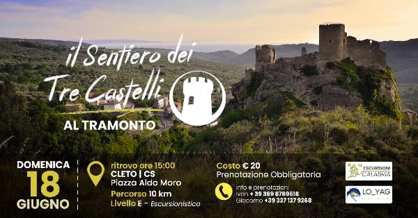 Il sentiero dei tre Castelli al Tramonto 18 Giugno 2023 Cleto locandina