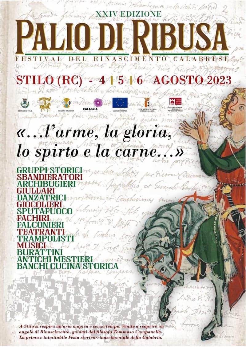 XXIV edizione del Palio di Ribusa - Festival del Rinascimento Calabrese 4-5-6 Agosto 2023 Stilo locandina