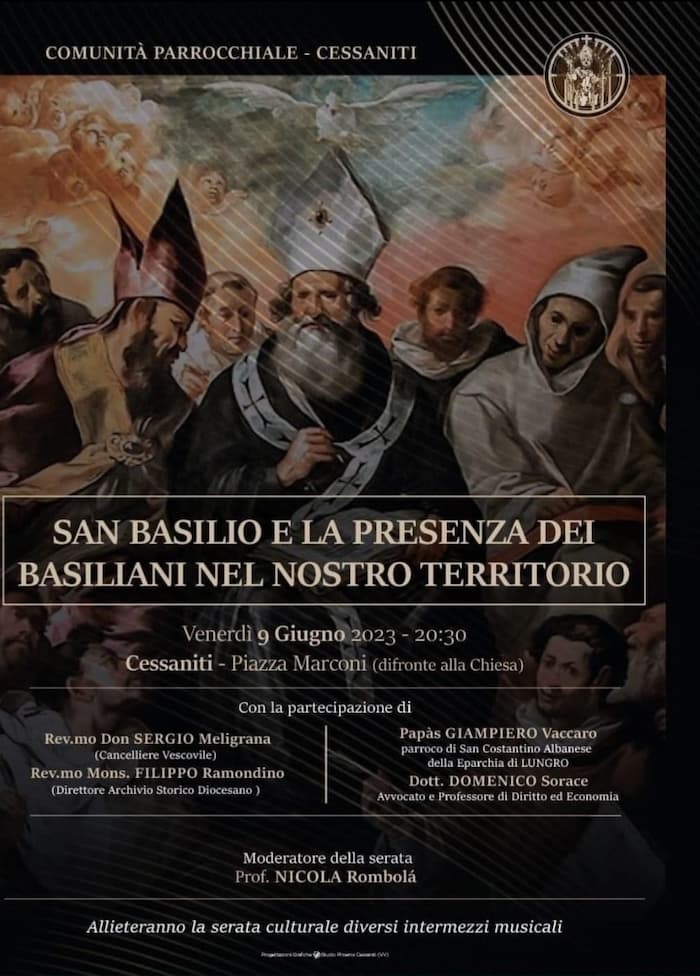 San Basilio e la presenza dei Basiliani nel nostro territorio 9 giugno 2023 Piazza Marconi, Cessaniti locandina
