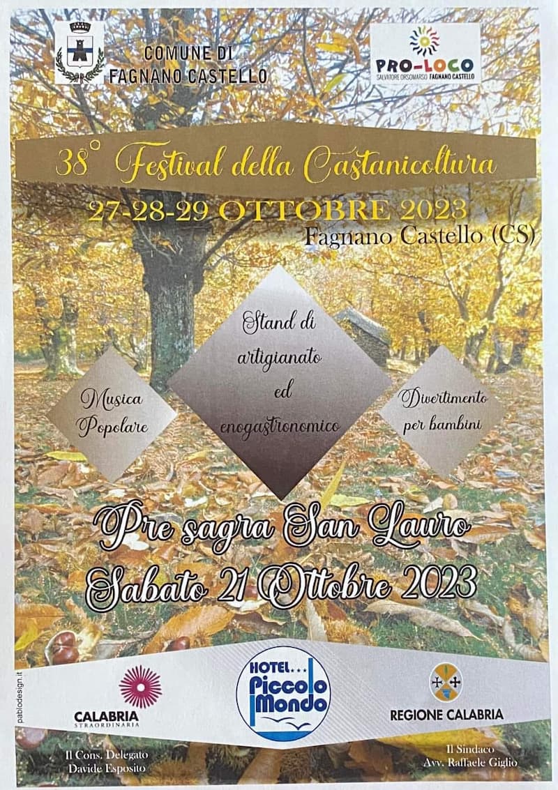 38° Festival della Castanicoltura a Fagnano Castello 27 - 29 Ottobre 2023 locandina