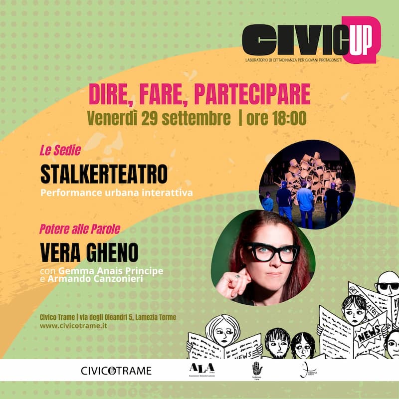 Civic Up Dire, fare partecipare Vera Gheno e Stalkerteatro a Civico Trame venerdì 29 Settembre 2023 Lamezia Terme