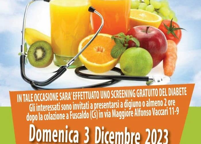 Giornata di prevenzione del Diabete 3 Dicembre 2023 Via Maggiore Alfonso Vaccari 11-9 Fuscaldo