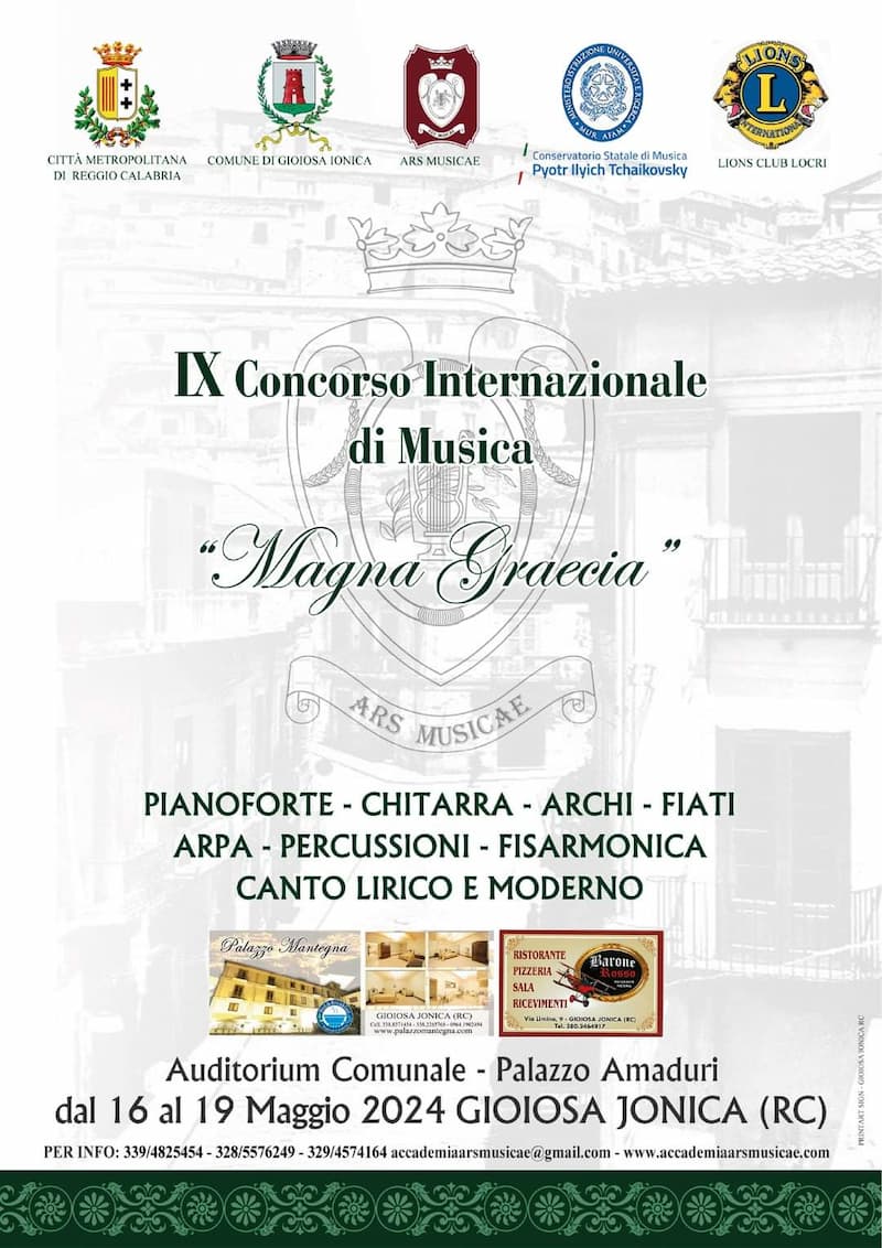 IX Concorso Internazionale di Musica Magna Graecia Dal 16 al 19 Maggio 2024 Palazzo Amaduri, Gioiosa Jonica